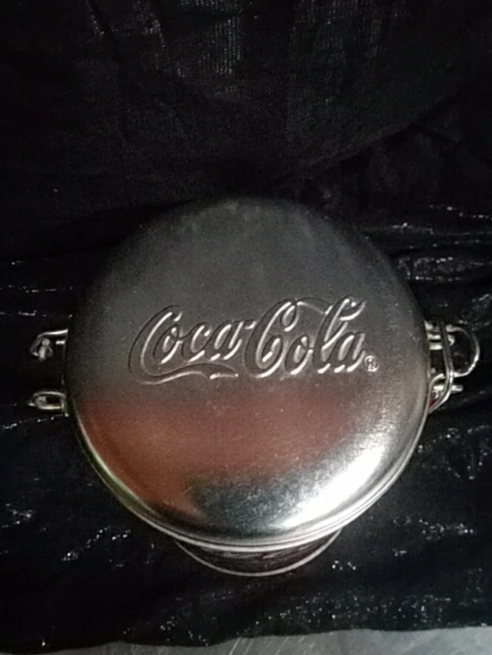 Coca-Cola Red and Silver Vintage Logo Canister